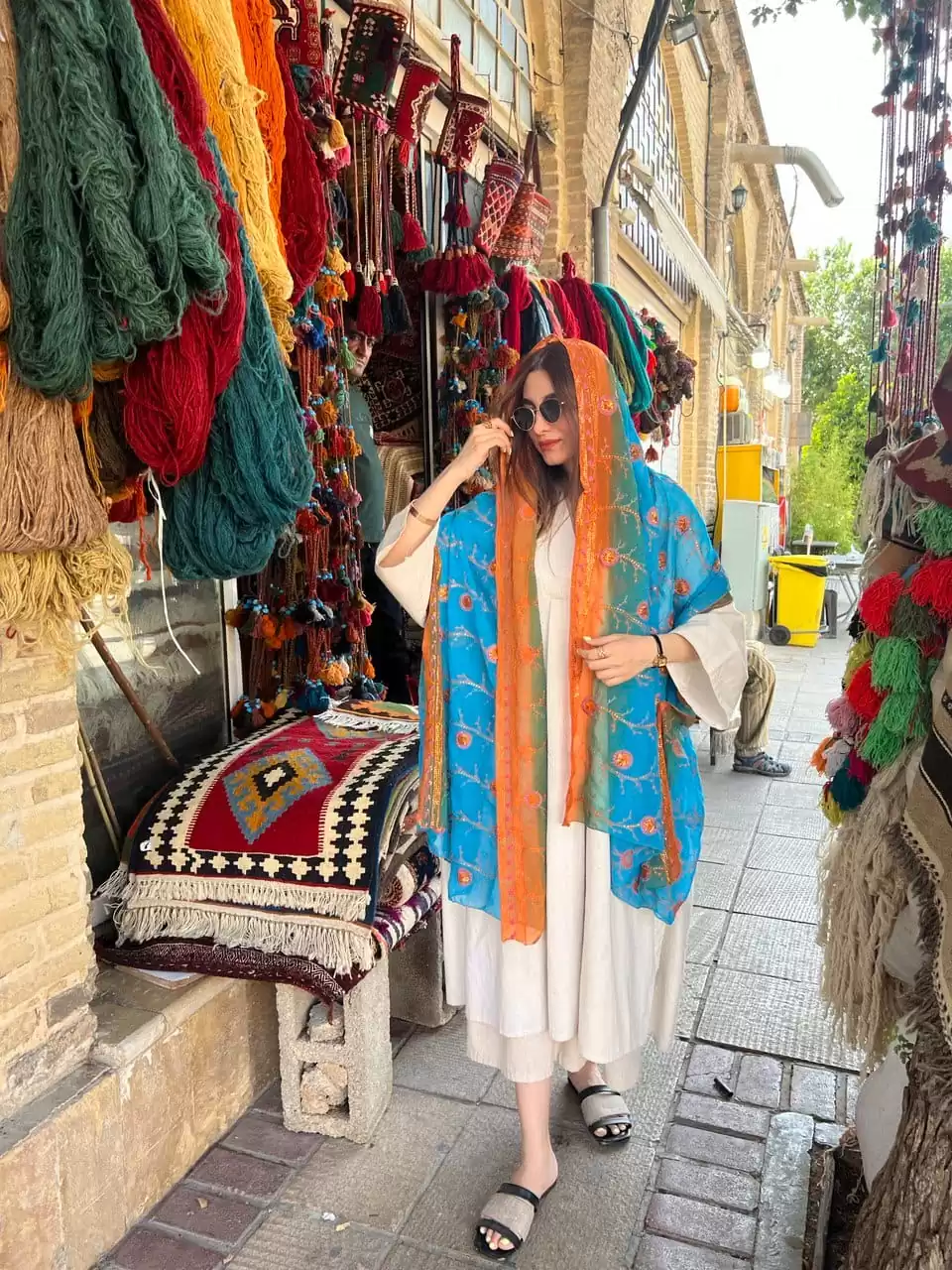 شال هندی طیفی گل نارنجی