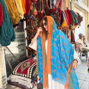 شال هندی طیفی گل نارنجی