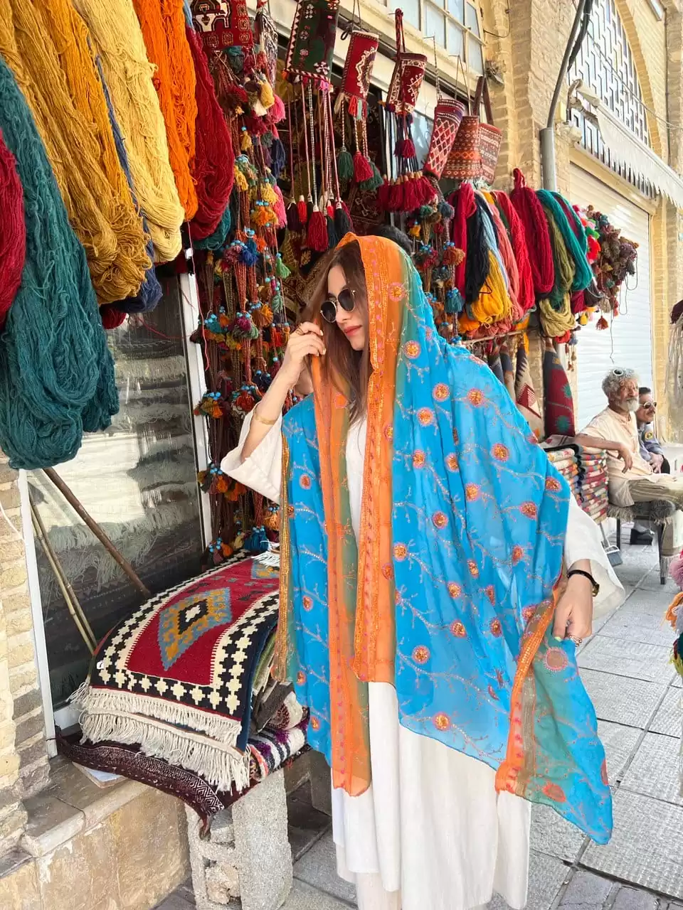 شال هندی طیفی گل نارنجی - Image 2