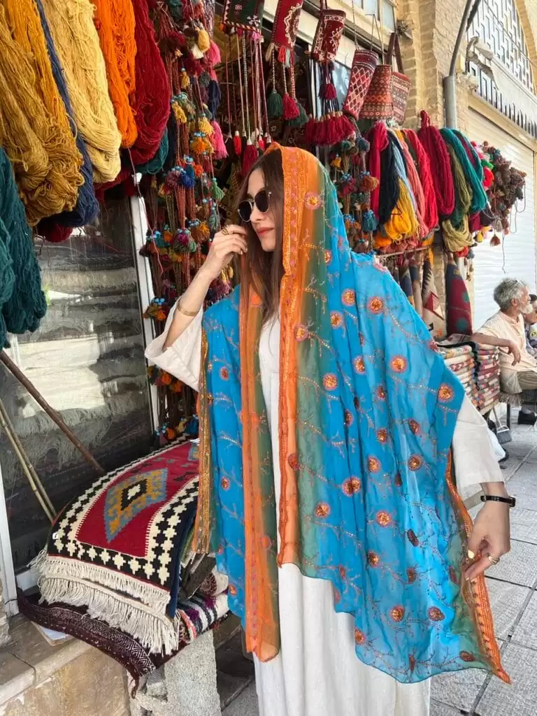 شال هندی طیفی گل نارنجی