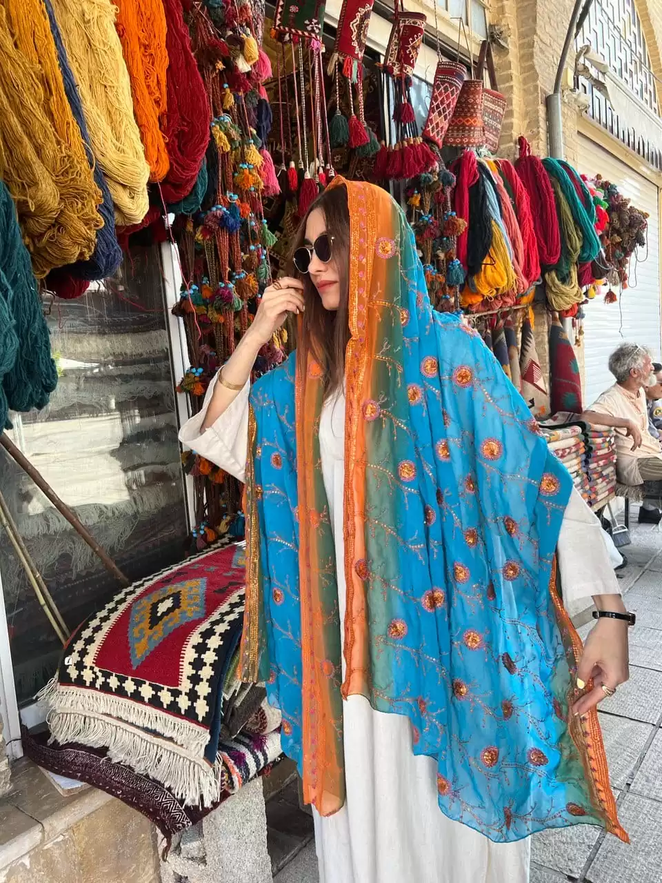 شال هندی طیفی گل نارنجی - Image 3