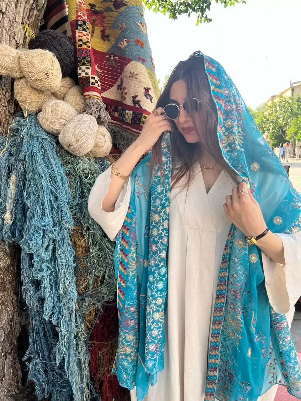 شال هندی آبی فیروزه