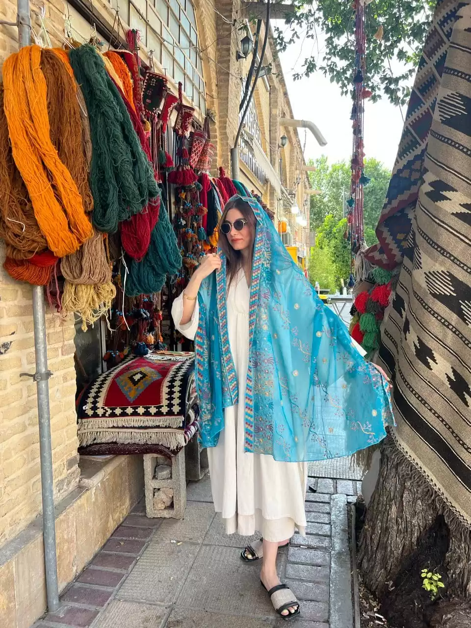 شال هندی آبی فیروزه