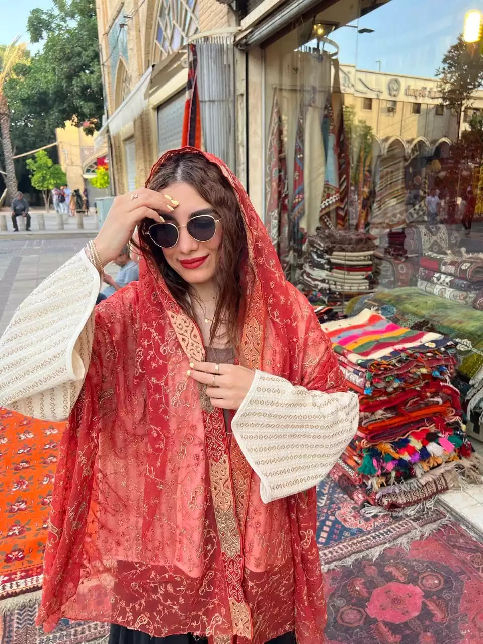 شال هندی نازگل قرمز