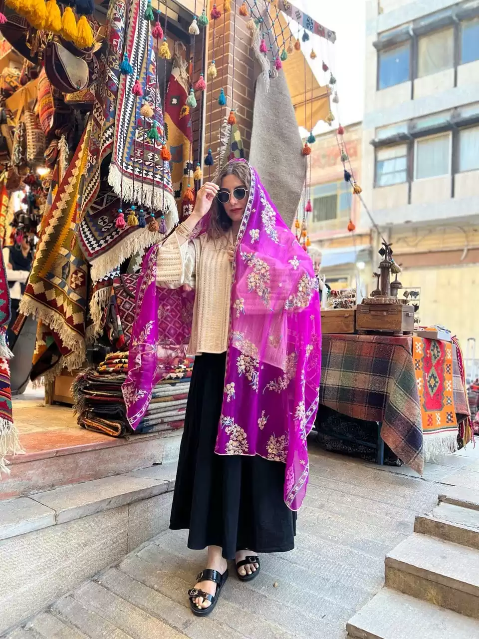 شال هندی بنفش سوسن - Image 3