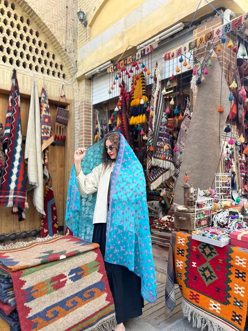 شال هندی آبی فیروزه - Image 2