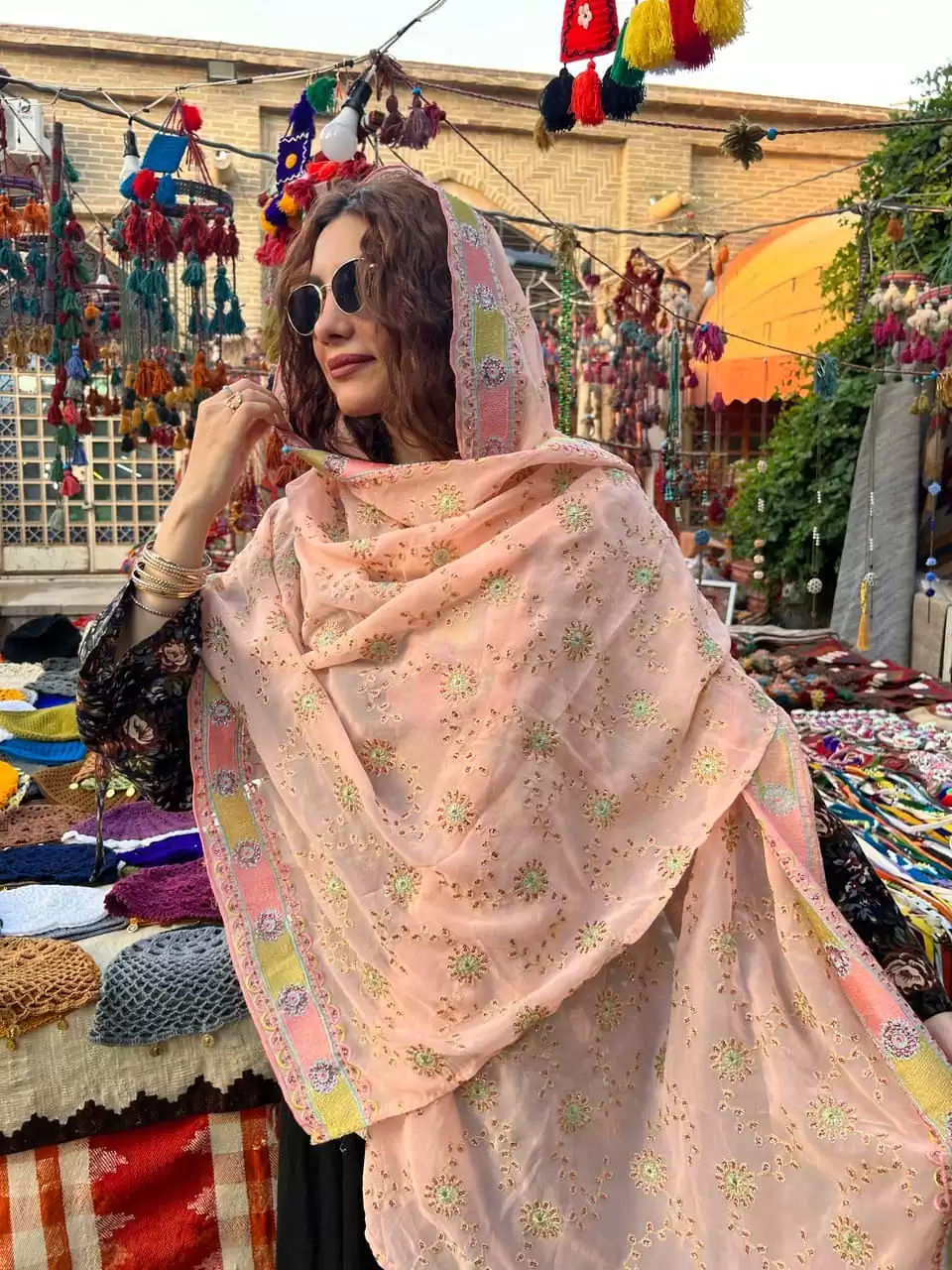 شال هندی صورتی خورشید - Image 3