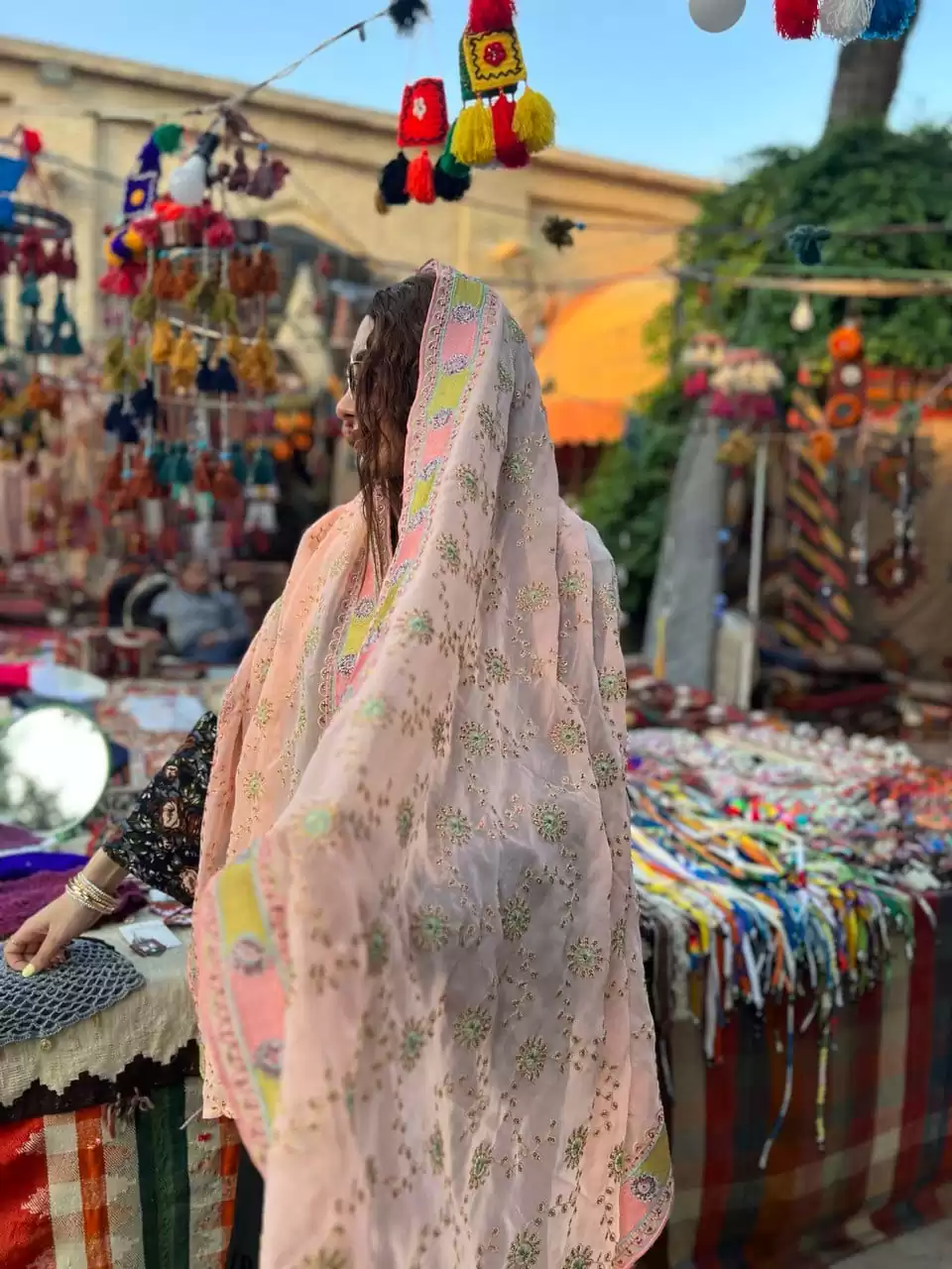 شال هندی صورتی خورشید - Image 4