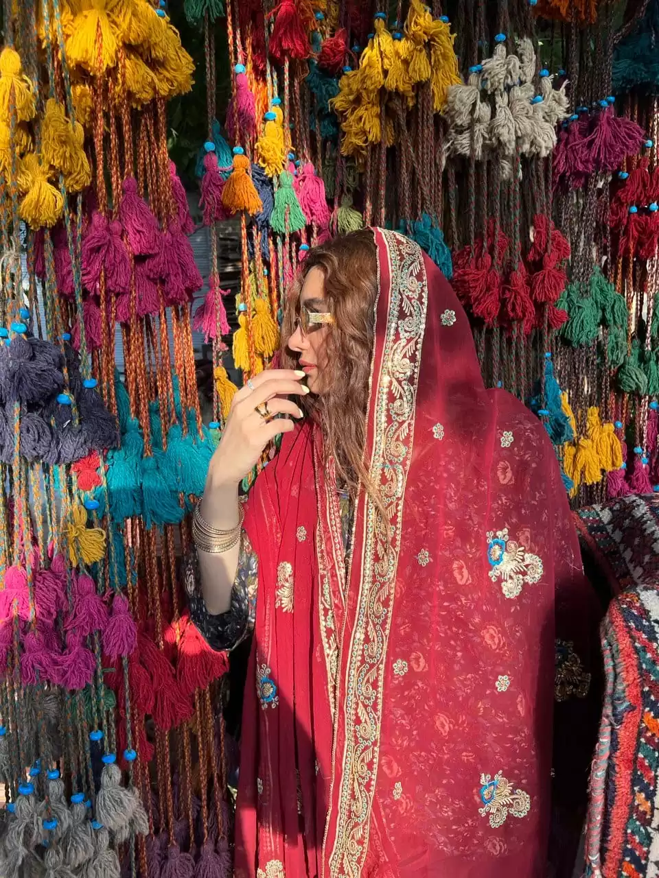 شال هندی زرشکی گلخون