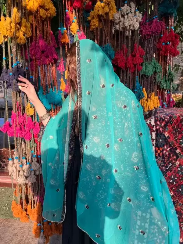 شال هندی سبز آبی