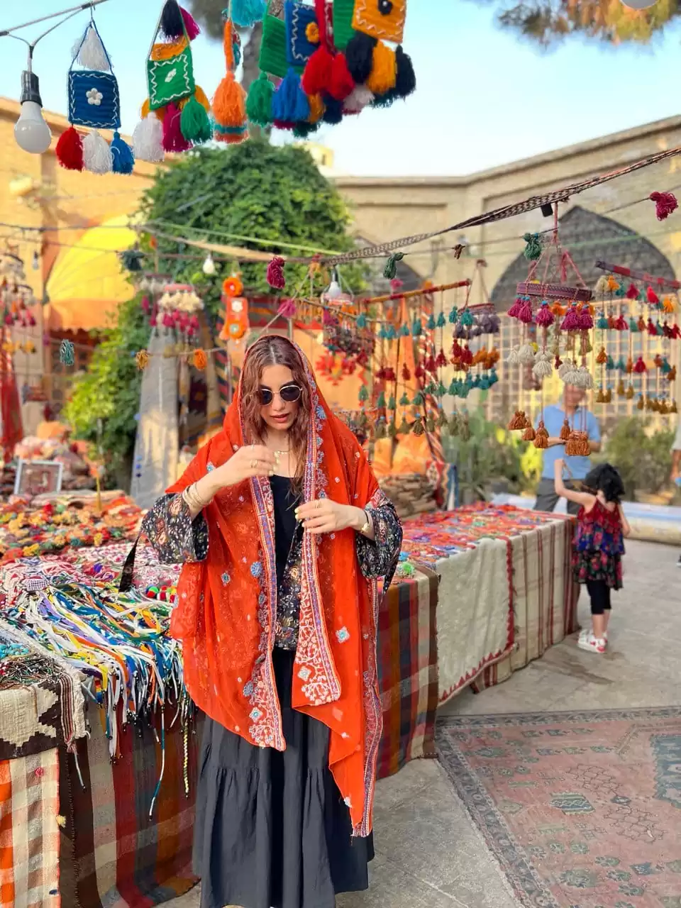 شال هندی نارنجی غنچه - Image 2