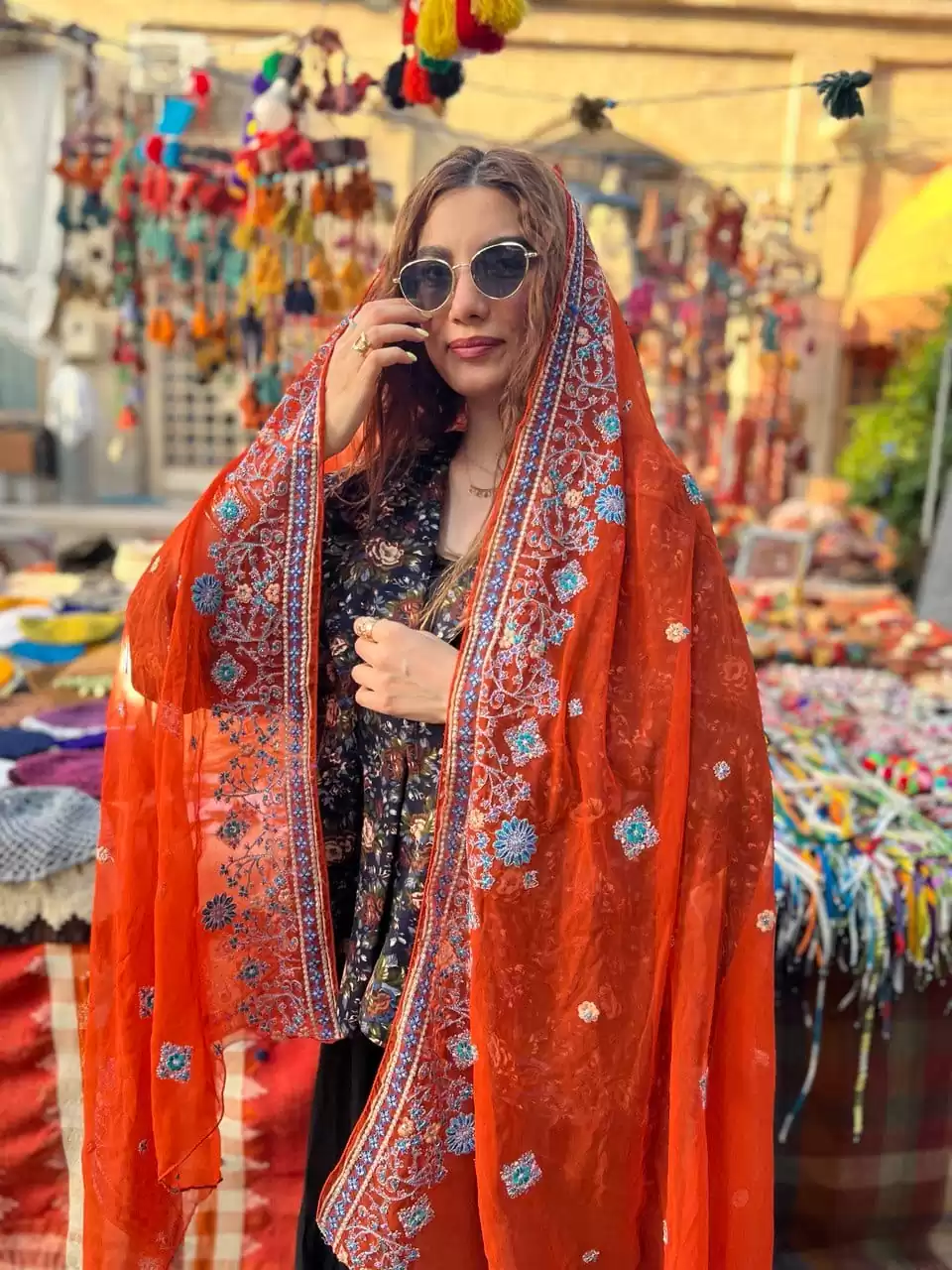 شال هندی نارنجی غنچه