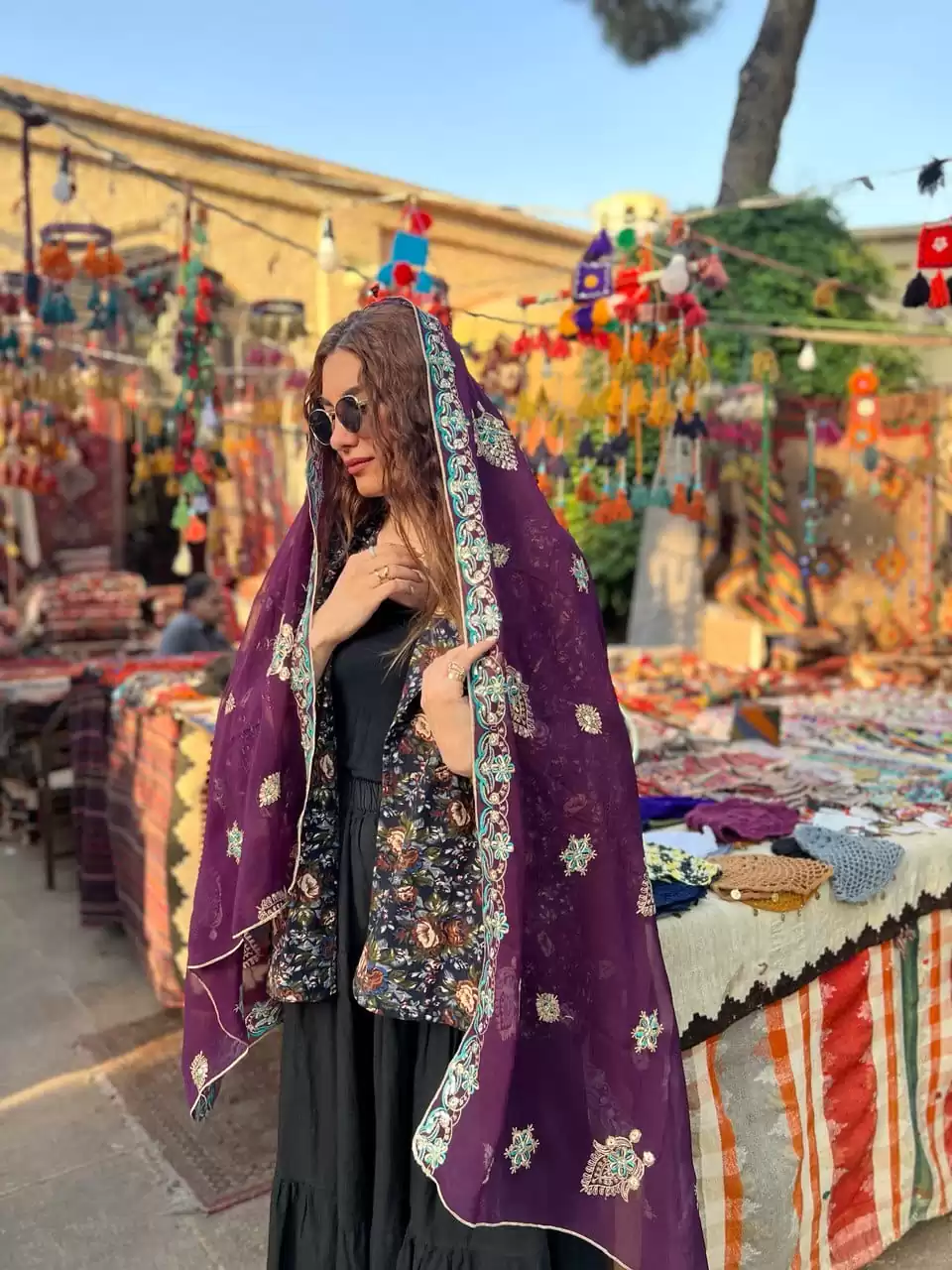 شال هندی بنفش بادمجونی