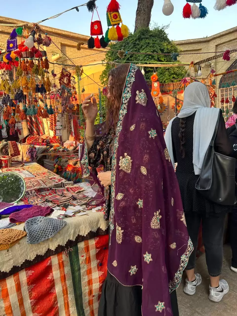 شال هندی بنفش بادمجونی - Image 2