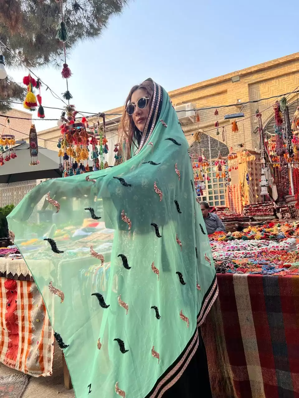 شال هندی سبز دخترانه - Image 2