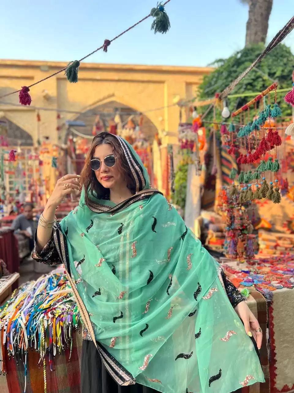 شال هندی سبز دخترانه